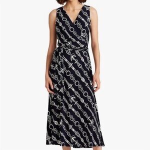 Lauren Ralph Lauren Midi Dress Carlyna Sailor Nautical Anchor Navy Blue